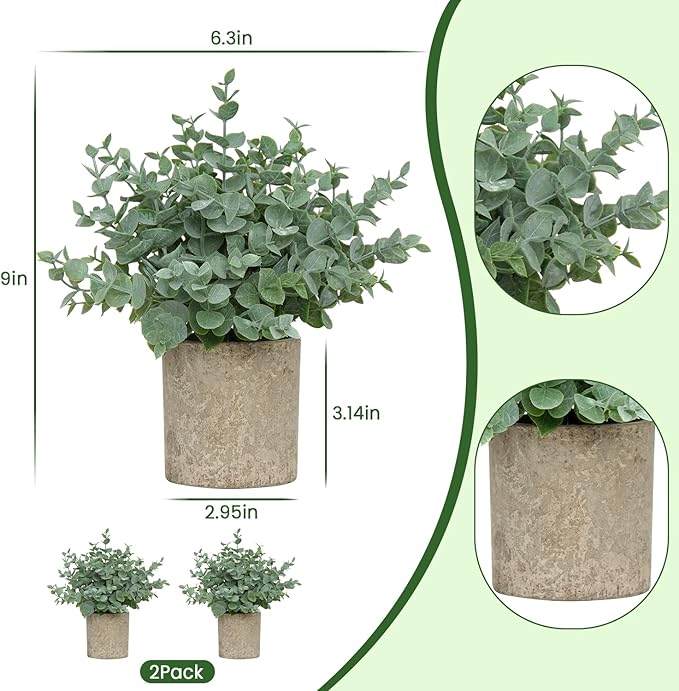 2 Pack Small Fake Plants, Artificial Eucalyptus - Image 2