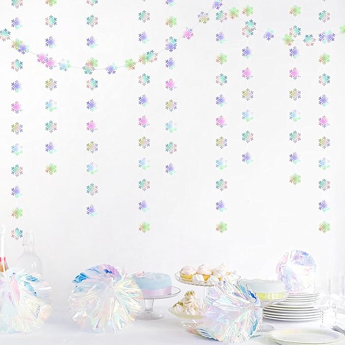 Snowflake-Snow Iridescent-Holographic Christmas Party-Decoration Garland - 52ft - Image 3