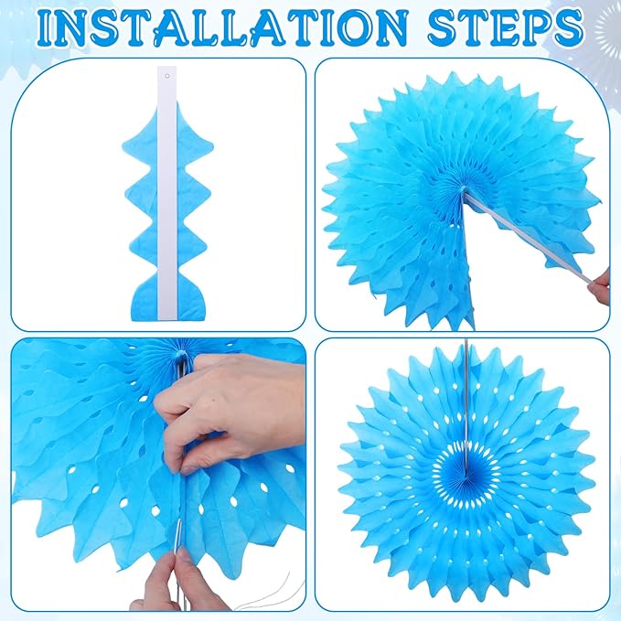 Outus 12 Pcs Hanging Honeycomb Paper Fans Sets, Fiesta Blue and White Party - Image 7