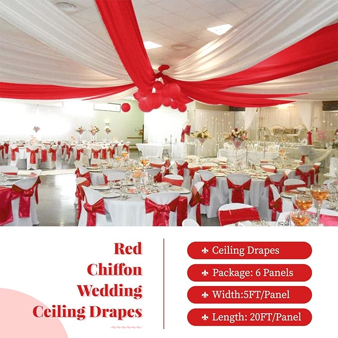 6 Panels Red Wedding Ceiling Drapes 5ftx20ft Ceiling Drapes Chiffon Fabric Arch - Image 2