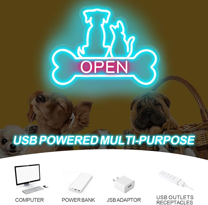 Pet Shop Open Neon Sign LED Dog And Cat Open Sign Bright Pet Grooming Salon - Image 4