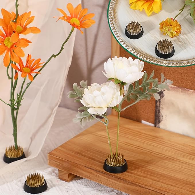 Sliner 16 Pieces Floral Frogs 2 Inch Round Brass Flower Holder Japanese Ikebana - Image 5