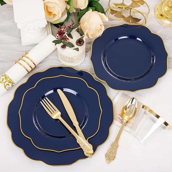 NOCCUR 175PCS Blue Plastic Plates - Image 4