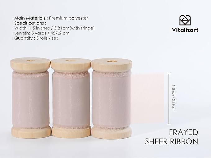 Vitalizart Pink Organza Ribbon Frayed Sheer Organza 1.5" Silk Like Ribbons - Image 2