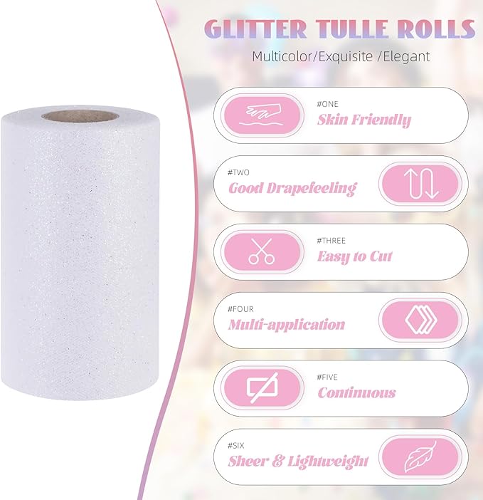 Glitter Tulle Rolls 6” by 50 Yards Sparkle Tulle Fabric Ribbon Sequin Tulle - Image 2