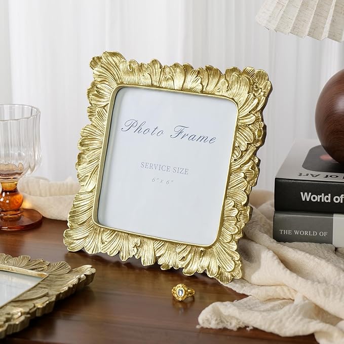 Cuspin 6x6 Gold Picture Frame, Vintage Gold Palm Leaves Textured Hand-Crafted - Image 3