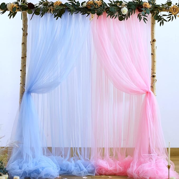Pink and Blue Backdrop Curtain for Gender Reveal Girl and Boy Party Sheer Tulle - Image 2