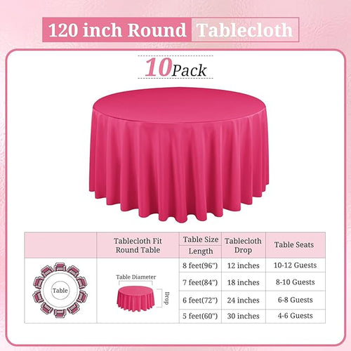 10 Pack Hot Pink Round Tablecloths 120 Inch, Circle Bulk Washable Linen - Image 2
