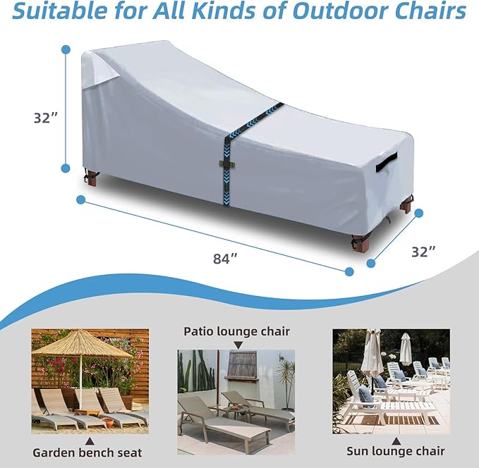 Patio Chaise Lounge Cover with Handles, Outdoor Lounge Chair Cover Waterproof - Image 2