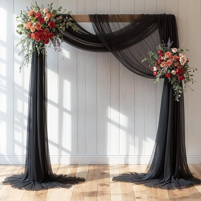 Wedding Arch Draping Fabric, 1 Panel 18FT Black Sheer Chiffon Curtain Drapes 6 by Partisky