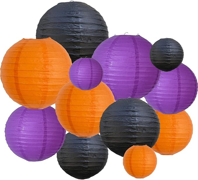 BEISHIDA 12Pcs Orange Purple Black Paper Lanterns Decorative Chinese/Japanese by Beishida