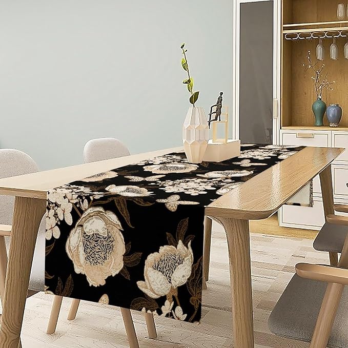Watercolor Peony Table Runner, Modern Kitchen Dining Room Bohemian Floral - Image 3