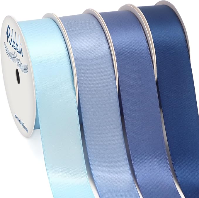 Ribbli Dusty Blue Satin Ribbon 1 Inch x 4 Rolls Total 40 Yards- Light by Ribbli