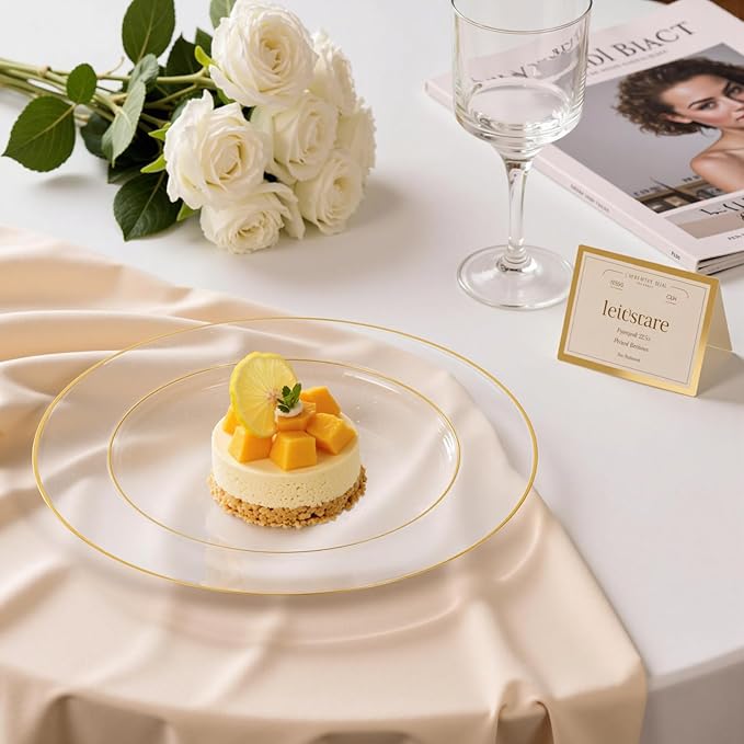 bUCLA 100PCS Clear and Gold Plastic Plates - Image 7