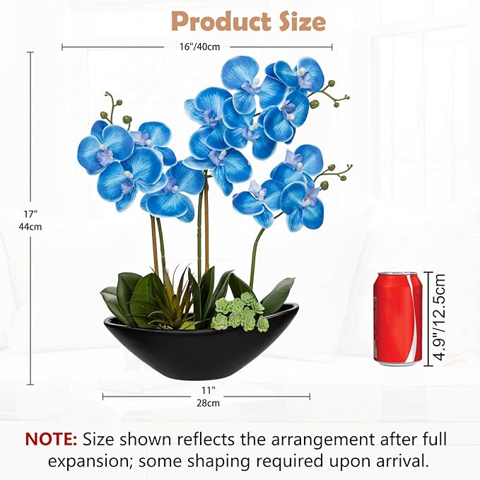 Briful Blue Orchid Fake Flowers 17in Artificial Orchid Silk Flowers in Black - Image 2