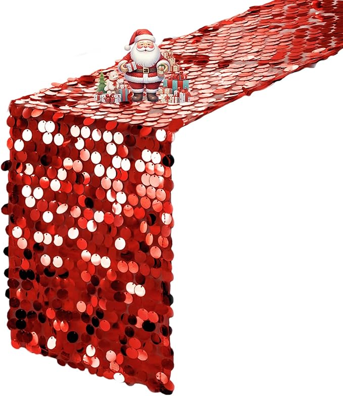VHH Sequin Table Runner 12 x 108 inches Red Table Runner, Glitter Runner by VHH