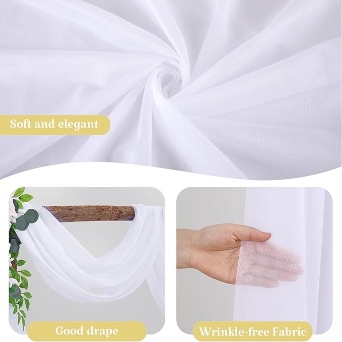 2 Panels Wedding Arch Draping Fabric White Sheer Backdrop Curtain Arch Drape - Image 4