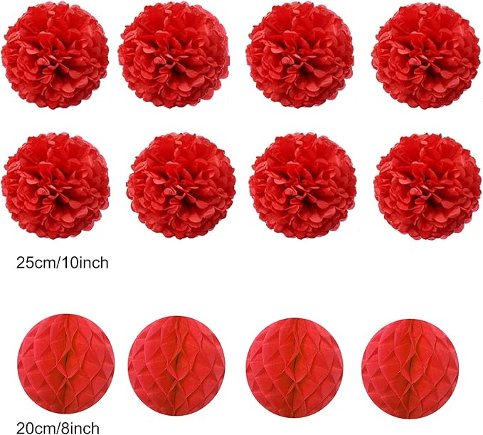 Hanging Paper Fan Set, Tissue Paper Pom Poms Flower Fan and Honeycomb Balls - Image 3