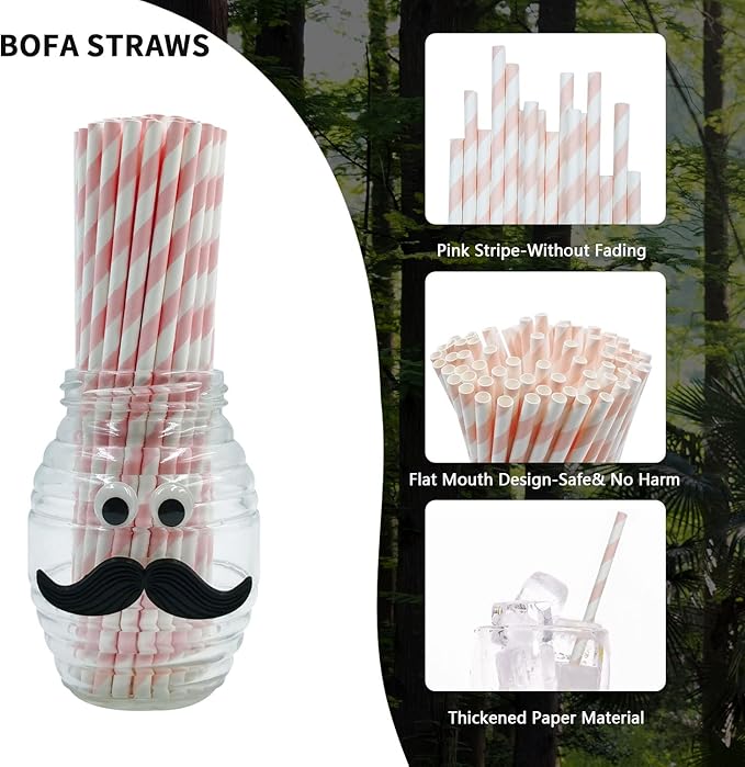 Pink and White Striped Paper Drinking Straws, Cute Pink Girls Shower Straw - Image 2