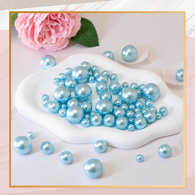300Pcs Vase Filler Lightblue No Hole Faux Pearl Beads - Image 3