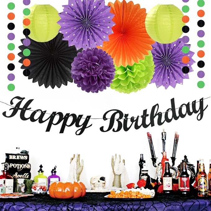 Black-Green Orange-Purple Halloween Birthday Party-Decorations - Image 5