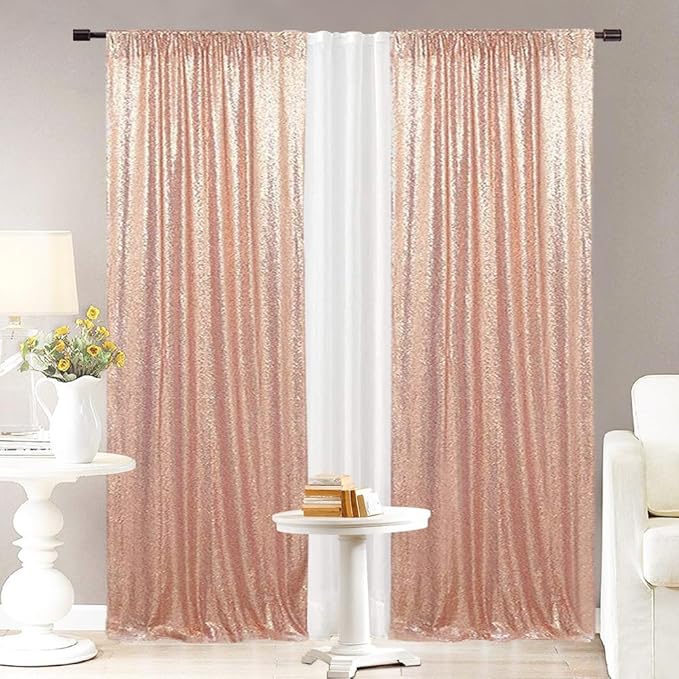 Eternal Beauty Sequin Backdrop Curtains, 2x8 Ft-2 Panels Rose Gold Back Drop - Image 4
