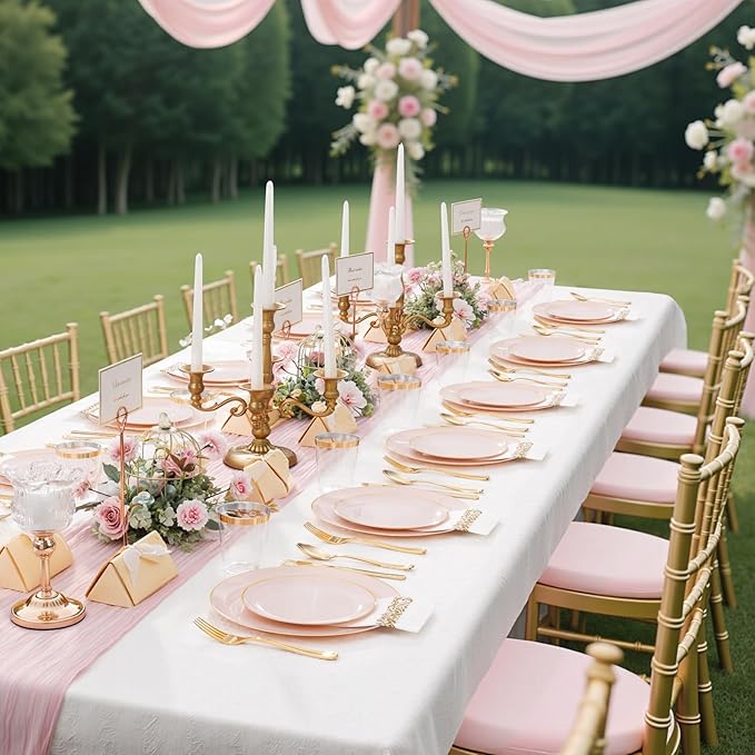 Supernal 350pcs Pink Plastic Plates, Plates Disposable Heavy Duty, 50 Dessert - Image 9