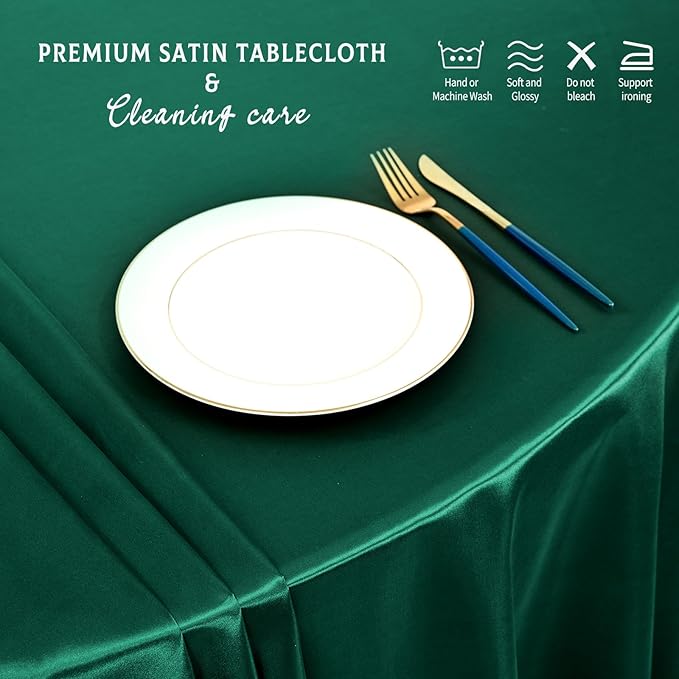 10 Packs Satin Tablecloth 120 Inch Dark Green Round Table Cloth Silk Tablecloth - Image 5