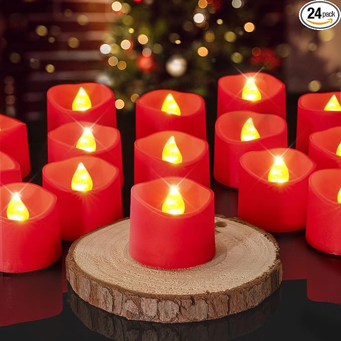 Homemory Red Tea Lights Candles Battery Operated, 200+Hour Flameless Flickering by Homemory