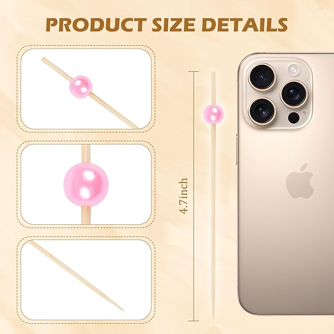 300Pcs Fancy Toothpicks for Appetizers, 4.7Inch Pink Pearl Cocktail Picks For - Image 2