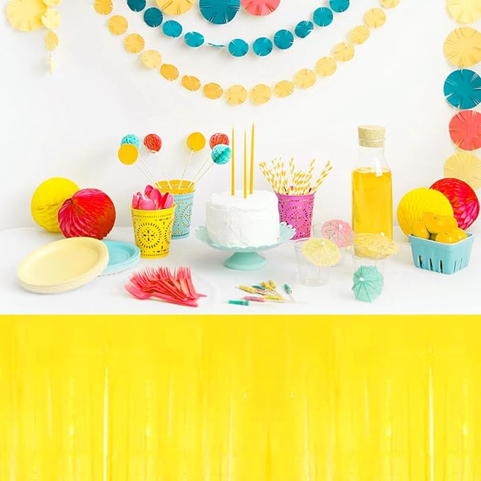 3 Pack 29 x108 Inch Macaron Yellow Foil Fringe Table Skirts Metallic Banner - Image 4
