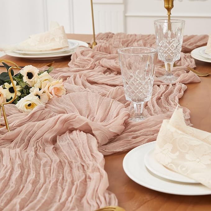 Nude 2 Pack Cheesecloth Table Runner 120 Inch 10 FT Boho Rustic Gauze - Image 2