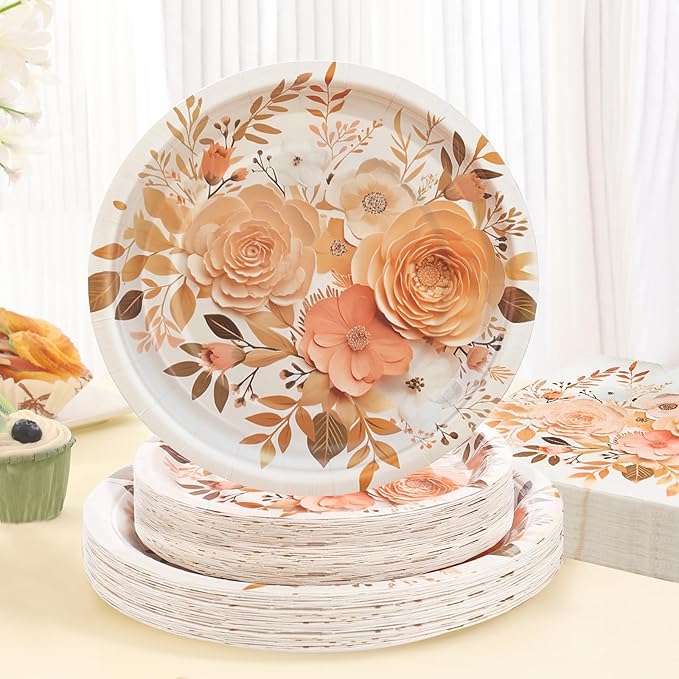 Boho Fall Plates and Napkins Sets, Floral Paper Plates Supplies Serves 50 - Image 9