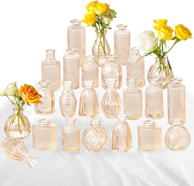 Champagne Bud Vases in Bulk 24 Packs Amber Glass Vase by PHUNTTEK