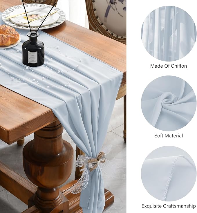 2 Pack 10 Ft Chiffon Table Runner Baby Blue Gauze Long Table Runners 27x120 - Image 6