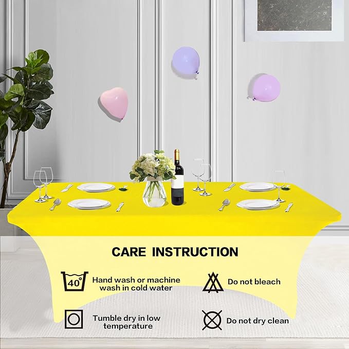 IVAPUPU 2 Pack 4FT Table Cloth for Rectangular Fitted Events Stretch Yellow - Image 5
