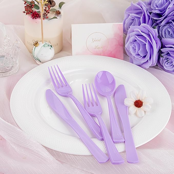 WDF 160 Piece Purple Plastic Silverware - Image 6