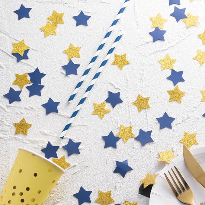 MOWO Gold and Blue Star Confetti Table Decoration - Image 3
