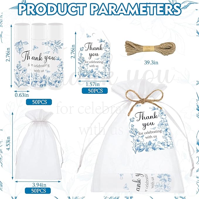 50 PCS Blue Flower Bridal Baby Shower Lip Balm Gift Baby Shower Favor Party - Image 2