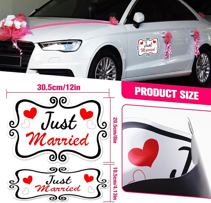 Just Married Car Magnet Set, Marry Me Magnetic Sign - Image 2