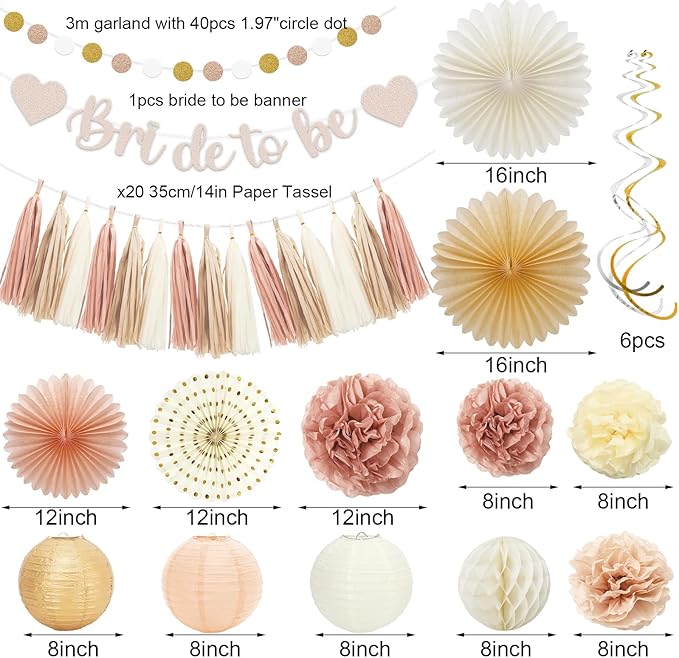 Whaline 22Pcs Boho Champagne Gold Pink Bachelorette Party Decoration Bride to - Image 2