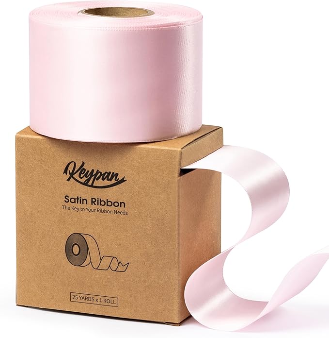 Light Pink Satin Ribbon 2.5 Inch Double-Faced Valentines Day Ribbons by Keypan