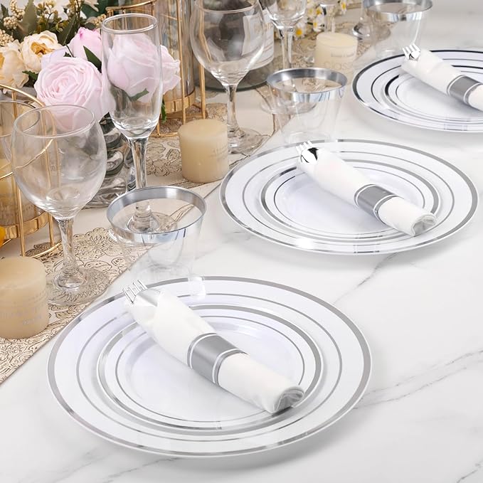 BESTVIP 100 Pack Pre Rolled Silver Plastic Silverware Set, Disposable Wrapped - Image 7