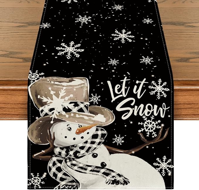 Artoid Mode Black Snowman Snowflake Let it Snow Winter Table Runner, Christmas by ArtoidMode
