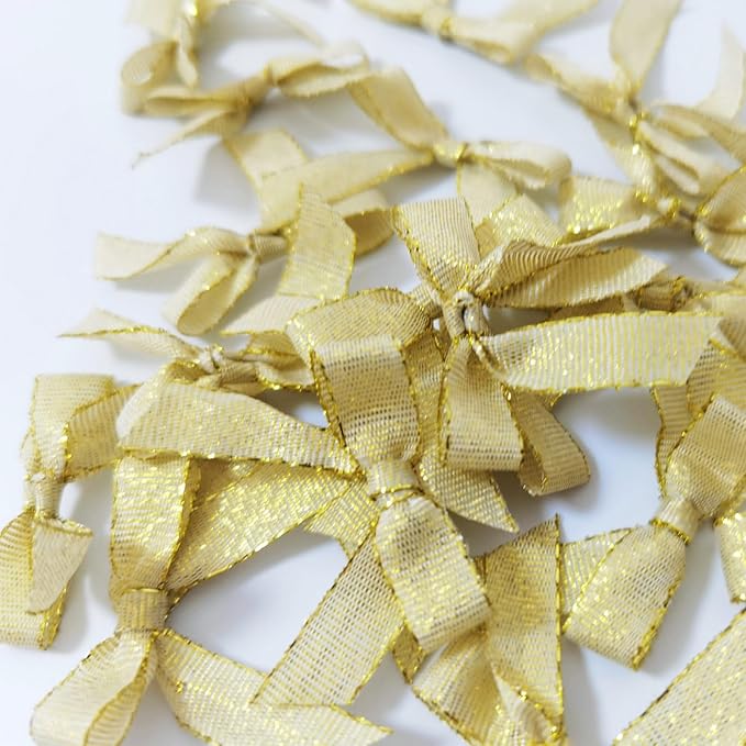 50pcs/pak 1-1/2" Mini Metallic Gold Ribbon Bows Without Twist Ties - Image 9