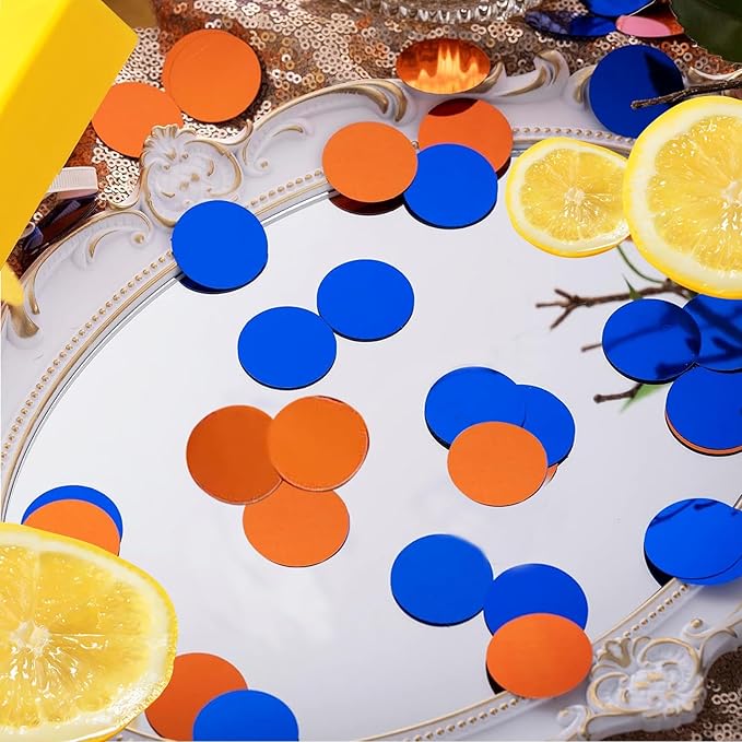Orange and Blue Round Foil Confetti Beautiful Metallic Table Confetti - Image 4