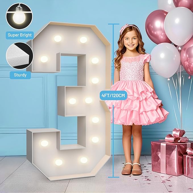 4FT Marquee Light Up Numbers 3, Party Decoration Large Marquee Light Up Letters - Image 3
