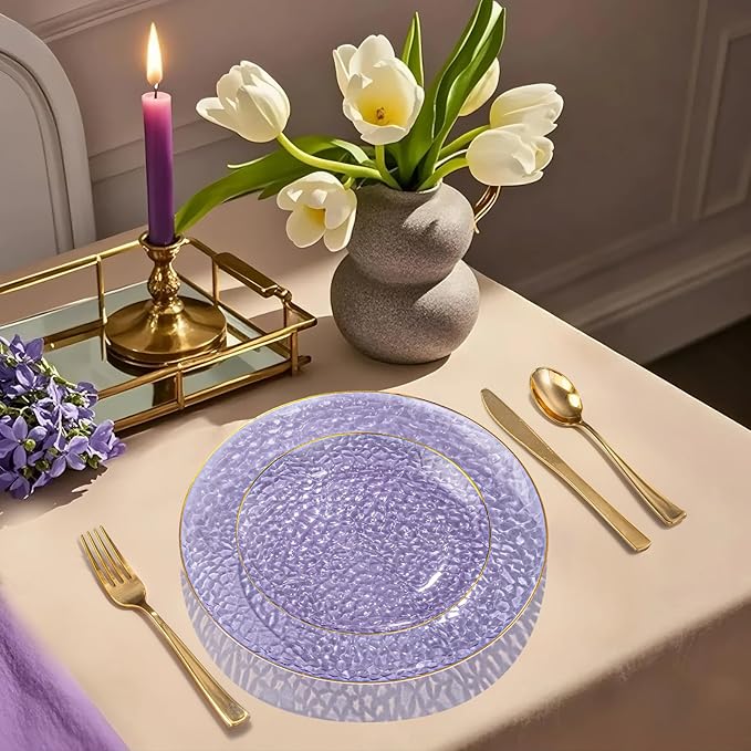 Rubtlamp 350 Pcs Clear Purple Plastic Plates, Hammered Party Plates Set - Image 4
