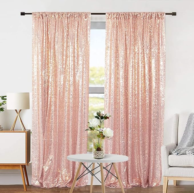 Eternal Beauty Sequin Backdrop Curtains, 2x8 Ft-2 Panels Rose Gold Back Drop - Image 2