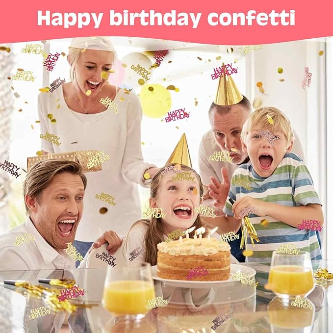 560 PCS Glitter Happy Birthday Confetti, Rose Gold Table Decorations, - Image 7